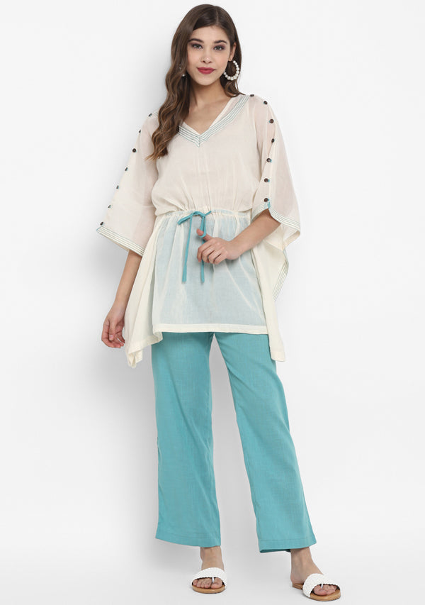 Aqua White Short Cotton Kaftan paired with Pants - unidra.myshopify.com