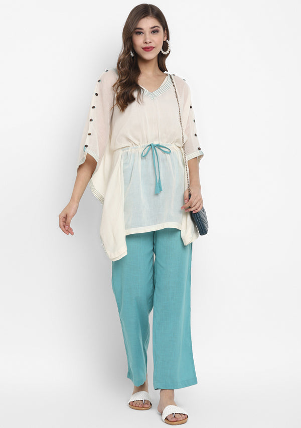 Aqua White Short Cotton Kaftan paired with Pants - unidra.myshopify.com