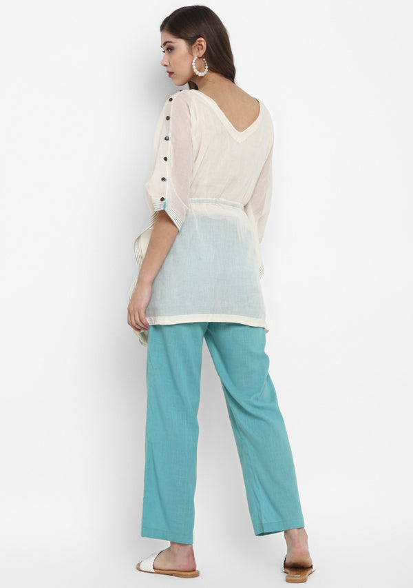 Aqua White Short Cotton Kaftan paired with Pants - unidra.myshopify.com