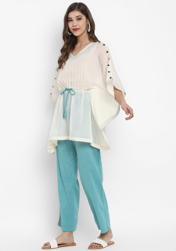 Aqua White Short Cotton Kaftan paired with Pants - unidra.myshopify.com