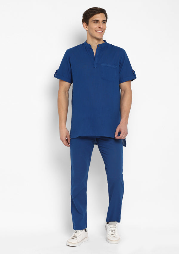 Royal Blue Short Sleeves Shirt And Pyjamas For Men