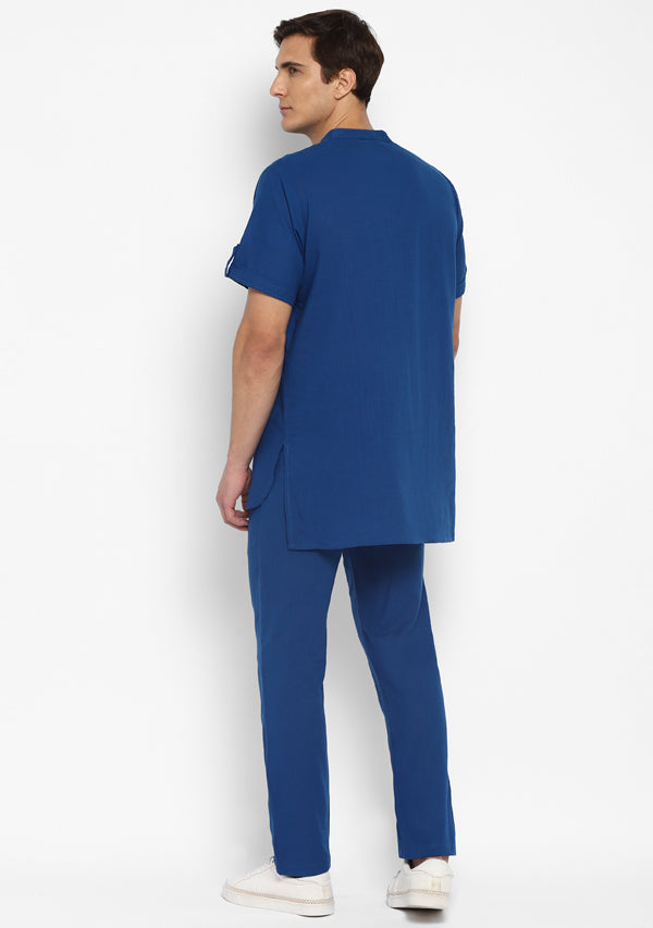 Royal Blue Short Sleeves Shirt And Pyjamas For Men