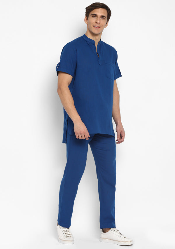 Royal Blue Short Sleeves Shirt And Pyjamas For Men