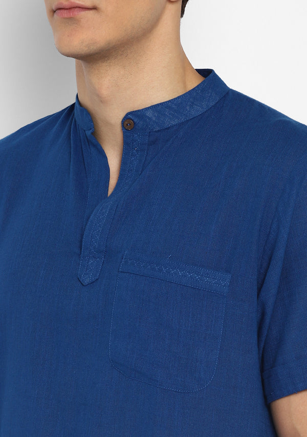 Royal Blue Short Sleeves Shirt And Pyjamas For Men